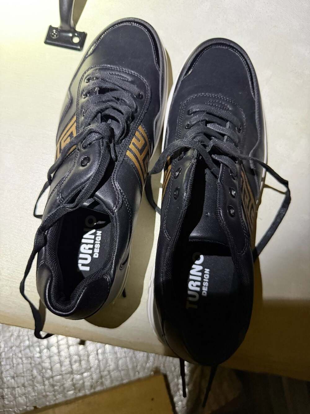 Turino Design Black and Gold Greek Key Pattern Low-Top Sneakers